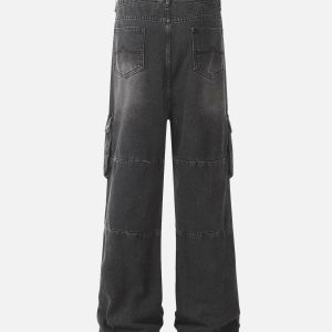 Concert Outfit Distressed Washed Multi-Pocket Cargo Jeans