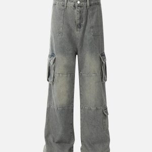 Concert Outfit Distressed Washed Multi-Pocket Cargo Jeans