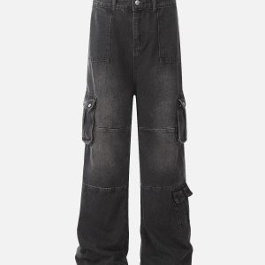 Concert Outfit Distressed Washed Multi-Pocket Cargo Jeans