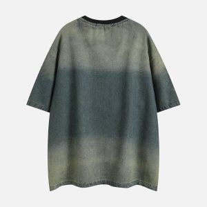 Concert Outfit Distressed Washed Patchwork Gradient Denim T-Shirt