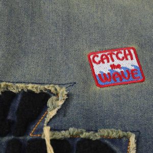 Concert Outfit Distressed Washed Patchwork Gradient Denim T-Shirt