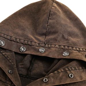 Concert Outfit Distressed Washed Rivet Hooded Denim Sweatshirt