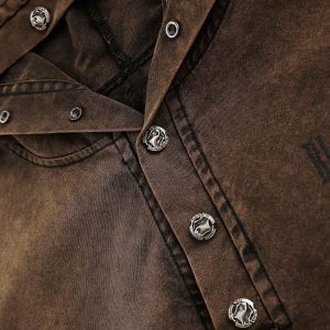 Concert Outfit Distressed Washed Rivet Hooded Denim Sweatshirt