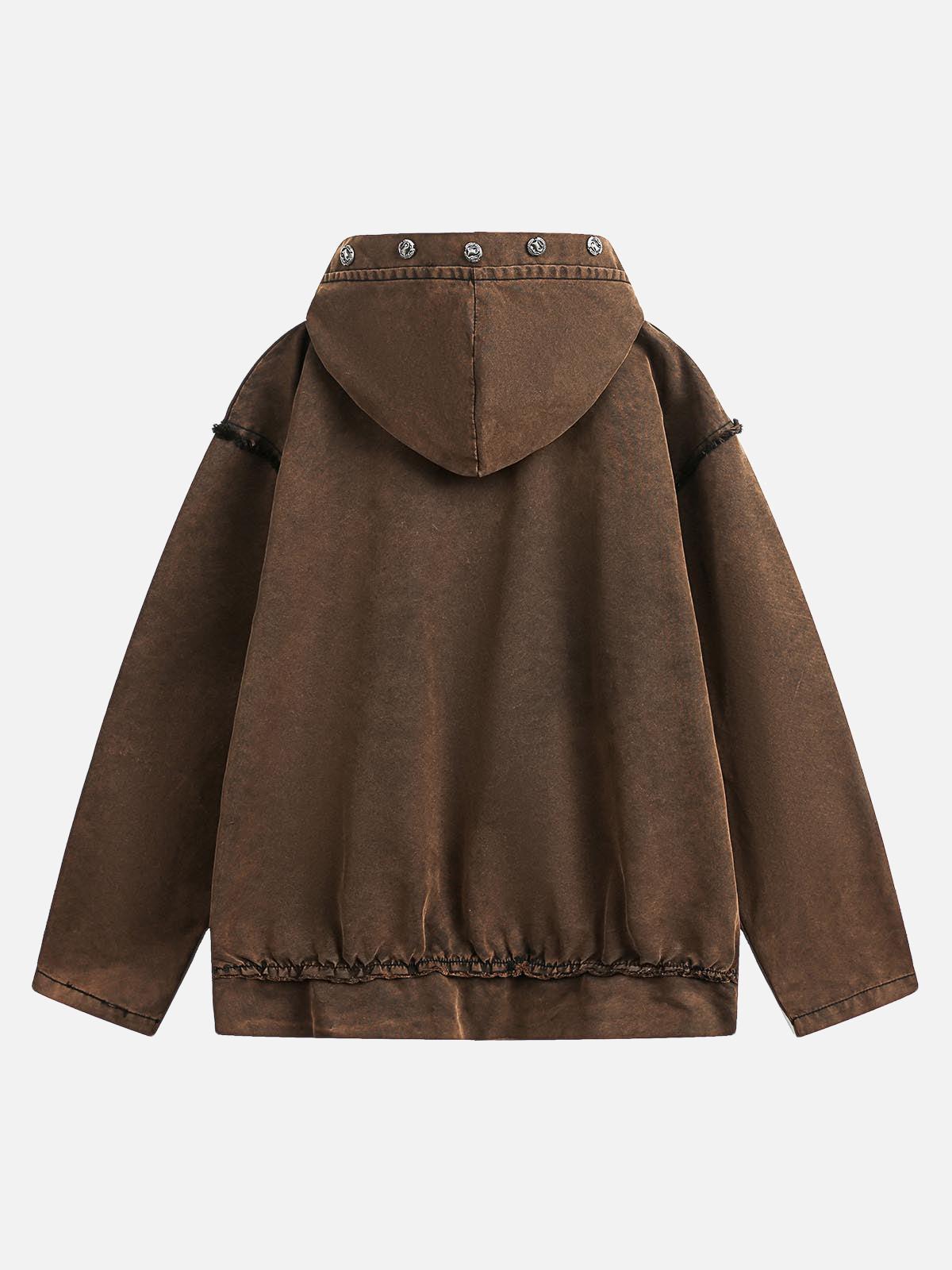 Concert Outfit Distressed Washed Rivet Hooded Denim Sweatshirt Concert Outfit Distressed Washed Rivet Hooded Denim Sweatshirt