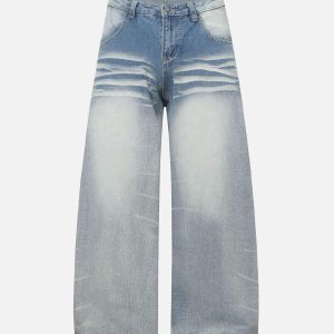 Concert Outfit Distressed Washed Whisker Pleated Barrel Jeans