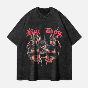 Concert Outfit Doberman Pinscher Print Washed Out T-Shirt