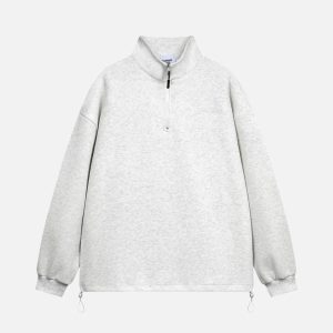 Concert Outfit Drawstring Hem Stand Collar Sweatshirt