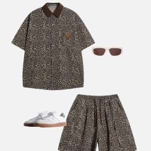 Concert Outfit Drawstring Leopard Print Shorts