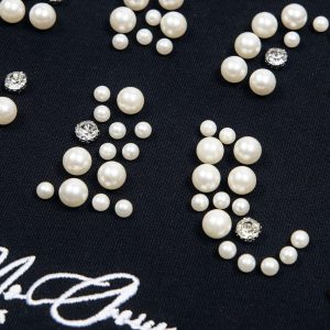 Concert Outfit Elegant Pearl-Embellished Oversized T-Shirt