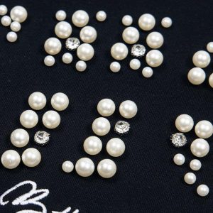 Concert Outfit Elegant Pearl-Embellished Oversized T-Shirt