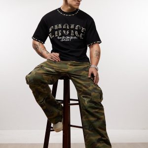 Concert Outfit Elegant Pearl-Embellished Oversized T-Shirt