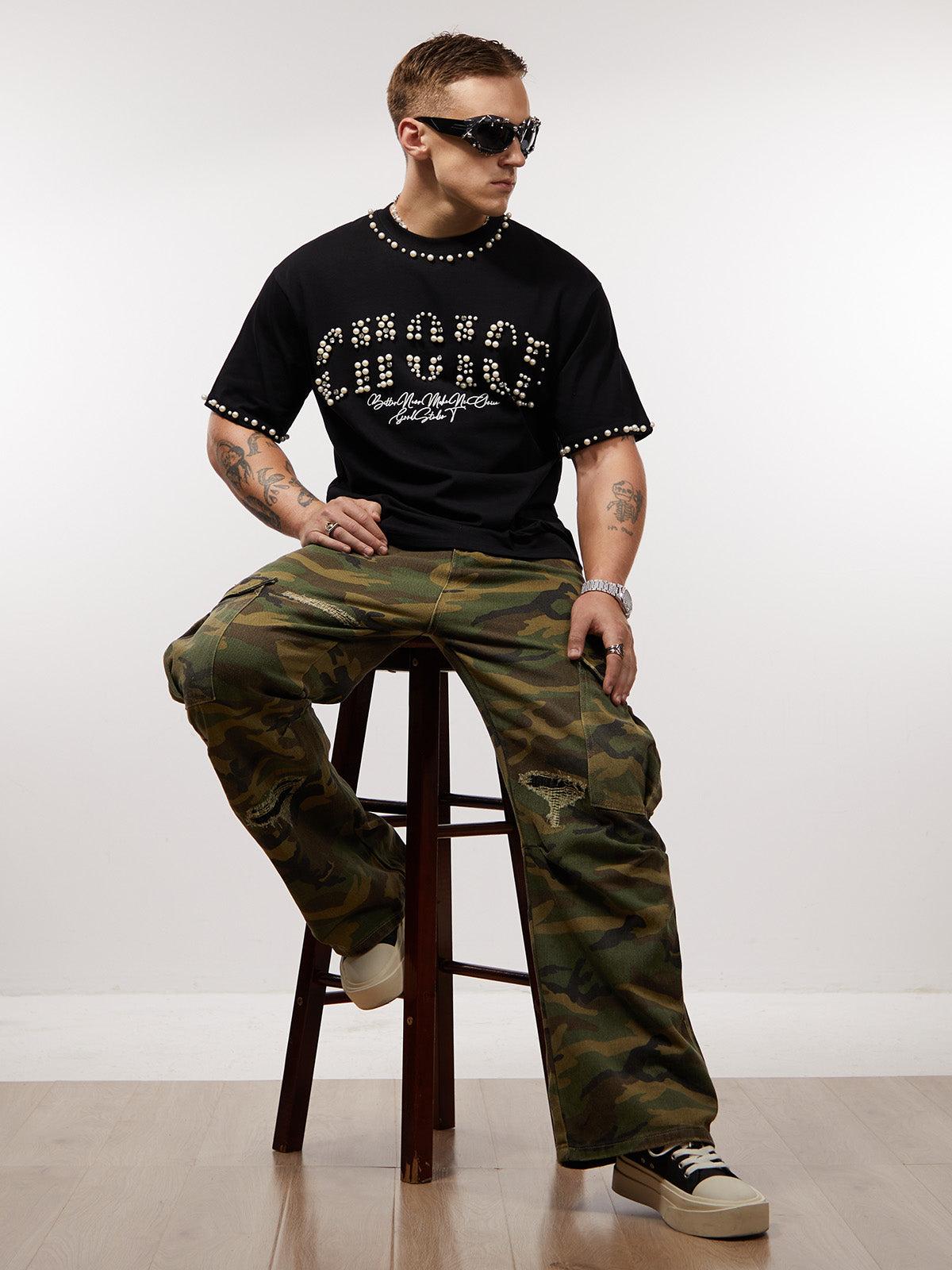 Concert Outfit Elegant Pearl-Embellished Oversized T-Shirt Concert Outfit Elegant Pearl-Embellished Oversized T-Shirt