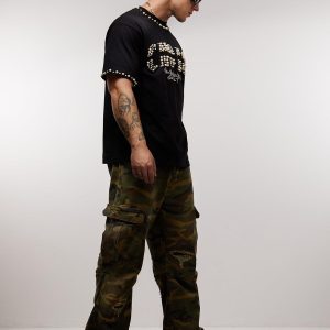 Concert Outfit Elegant Pearl-Embellished Oversized T-Shirt