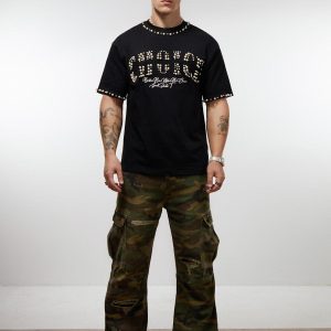 Concert Outfit Elegant Pearl-Embellished Oversized T-Shirt