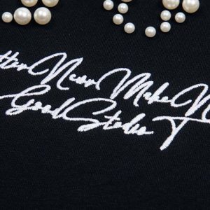 Concert Outfit Elegant Pearl-Embellished Oversized T-Shirt