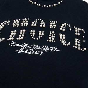 Concert Outfit Elegant Pearl-Embellished Oversized T-Shirt