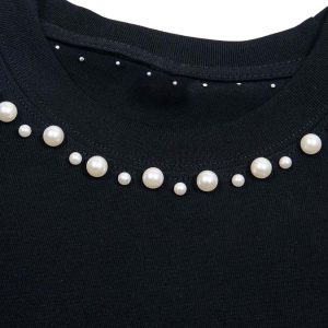Concert Outfit Elegant Pearl-Embellished Oversized T-Shirt