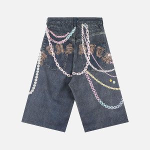 Concert Outfit Embellished Chain Denim Shorts