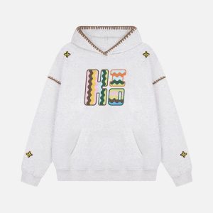 Concert Outfit Embroidered Contrast Check Hoodie