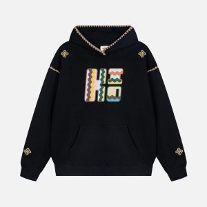 Concert Outfit Embroidered Contrast Check Hoodie