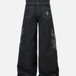 Concert Outfit Embroidered Flame Baggy Jeans