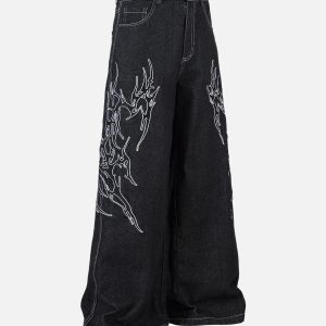 Concert Outfit Embroidered Flame Baggy Jeans