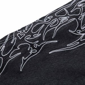 Concert Outfit Embroidered Flame Baggy Jeans