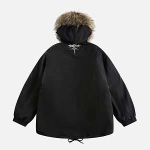 Concert Outfit Embroidered Fur Hooded Quilted Jacket