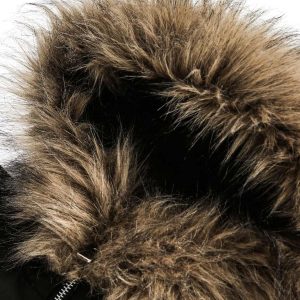 Concert Outfit Embroidered Fur Hooded Quilted Jacket