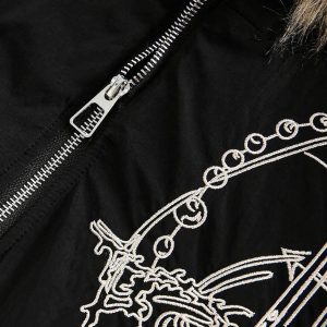 Concert Outfit Embroidered Fur Hooded Quilted Jacket