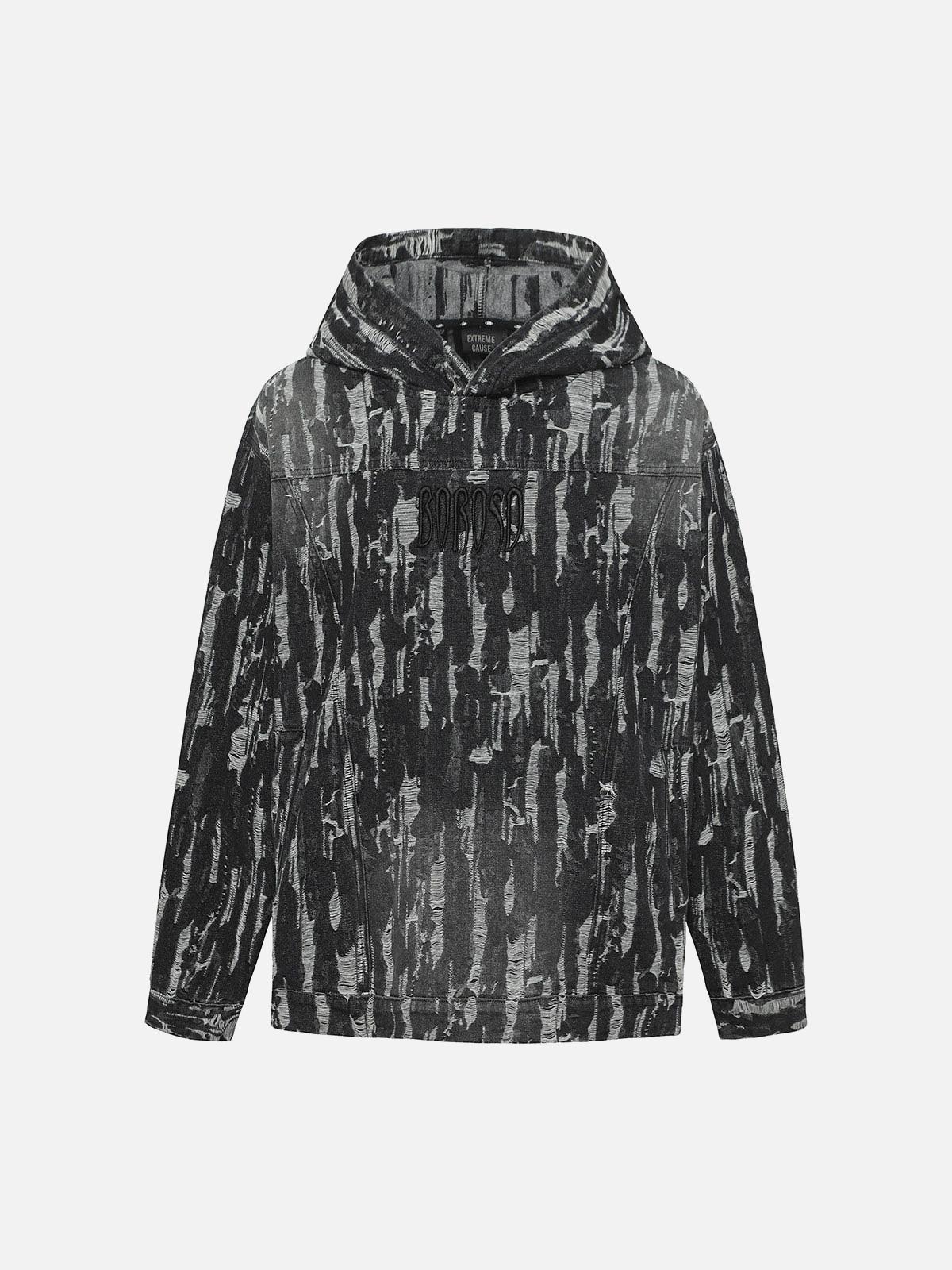 Concert Outfit Embroidered Washed Denim Hoodie Concert Outfit Embroidered Washed Denim Hoodie