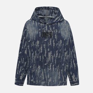 Concert Outfit Embroidered Washed Denim Hoodie