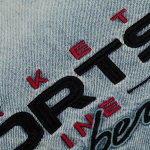 Concert Outfit Embroidered Washed Distressed Denim Hoodie