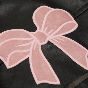 Concert Outfit Embroidery Bow Faux Leather Jacket