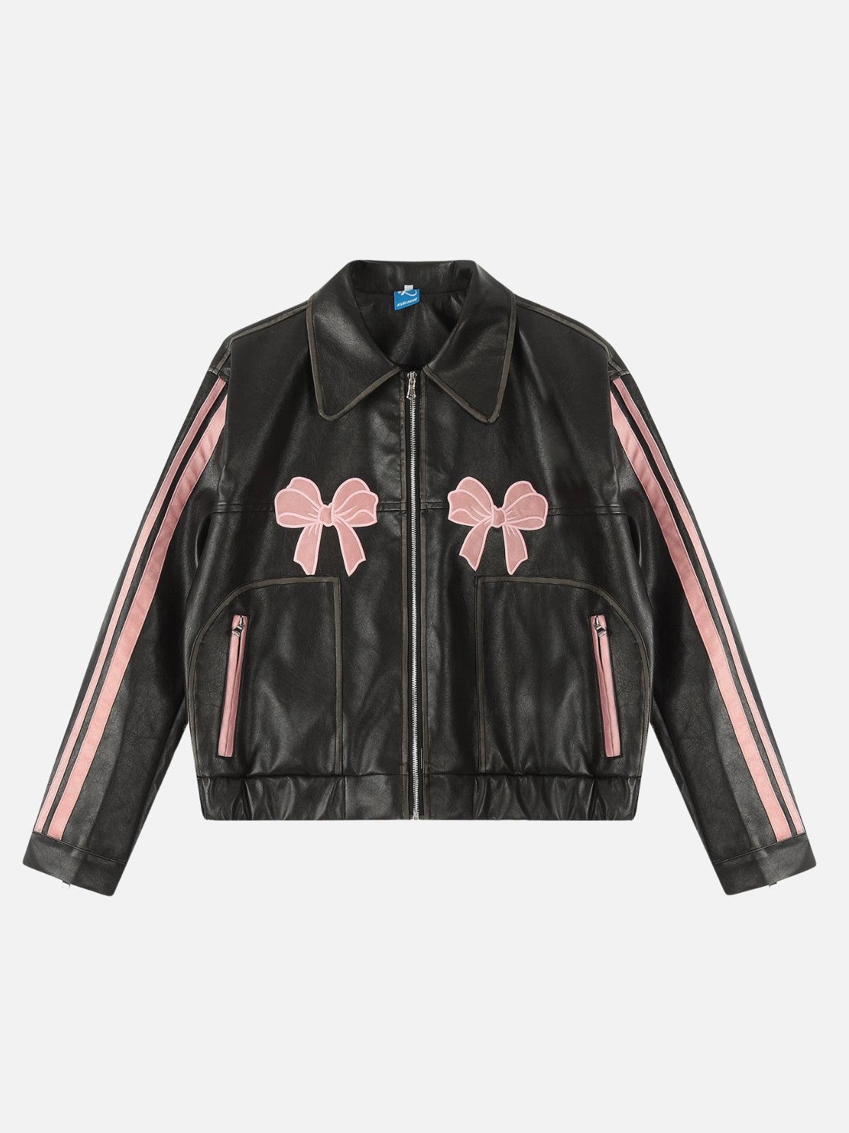 Concert Outfit Embroidery Bow Faux Leather Jacket Concert Outfit Embroidery Bow Faux Leather Jacket