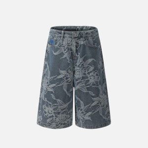 Concert Outfit Embroidery Flower Longline Jorts