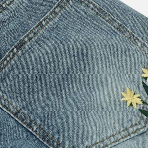Concert Outfit Embroidery Flower Washed Jeans