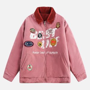 Concert Outfit Embroidery Patchwork Print Stand Collar Quilted Barn Jacket