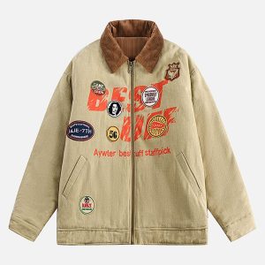Concert Outfit Embroidery Patchwork Print Stand Collar Quilted Barn Jacket