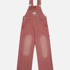 Concert Outfit Embroidery Star Washed Overalls