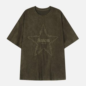 Concert Outfit Embroidery Thorns Star Print Tee