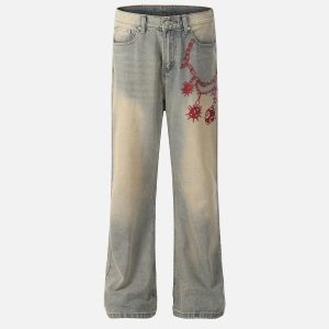 Concert Outfit Embroidery Washed Jeans