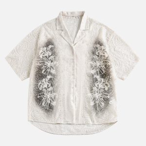 Concert Outfit Exquisite Floral Embroidered Short-Sleeve Shirt