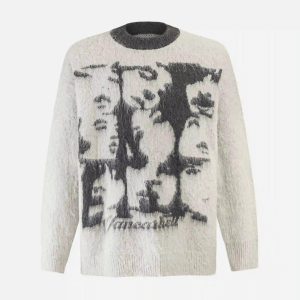 Concert Outfit Facial Pattern Mohair Sweater