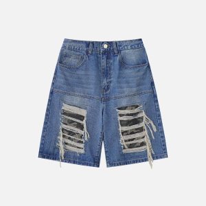 Concert Outfit Fake Hole Camouflage Patch Jorts