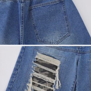 Concert Outfit Fake Hole Camouflage Patch Jorts