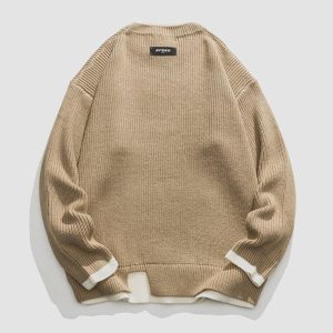 Concert Outfit Fake Two Patchwork Knit Sweater