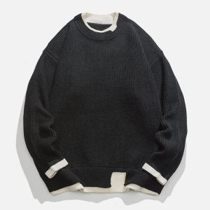 Concert Outfit Fake Two Patchwork Knit Sweater