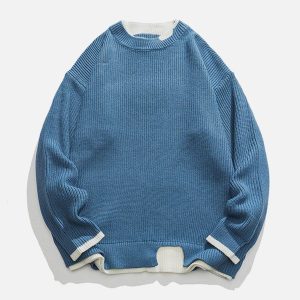 Concert Outfit Fake Two Patchwork Knit Sweater