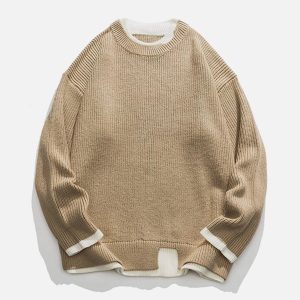 Concert Outfit Fake Two Patchwork Knit Sweater